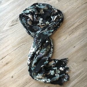Black Scarf with Floral Detail