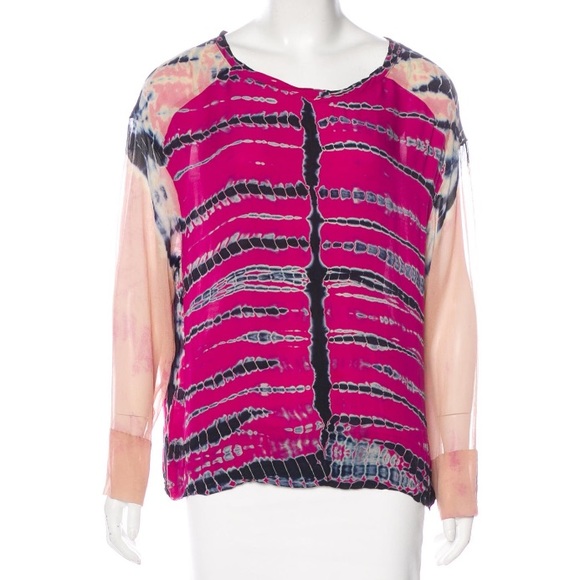 Raquel Allegra Tops - Raquel Allegra Shibori Dye Magenta Pink Silk Top S
