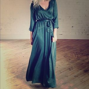 NWT Ashley LeMieux satin emerald green faux wrap