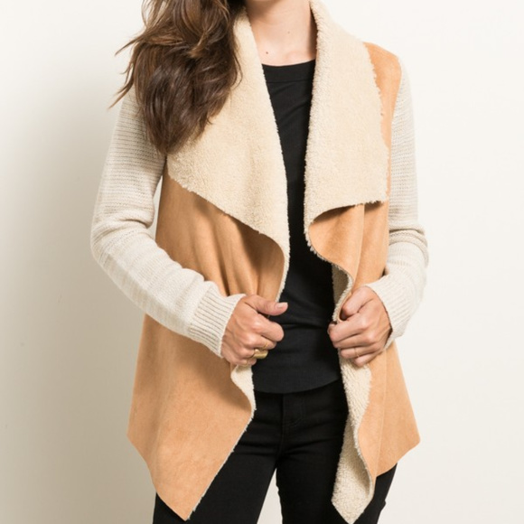 *ONLY 1 LEFT*  Faux Suede Sweater Sleeve Jacket - Picture 3 of 6