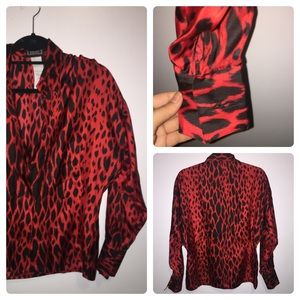 🏺VINTAGE VERSACE ❤️Red Animal Print SILK blouse