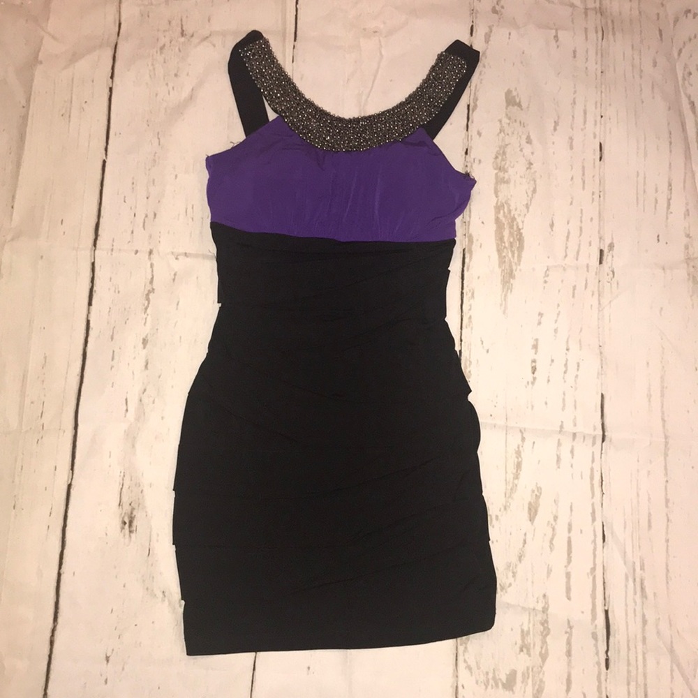 Black and purple tight cocktail dress