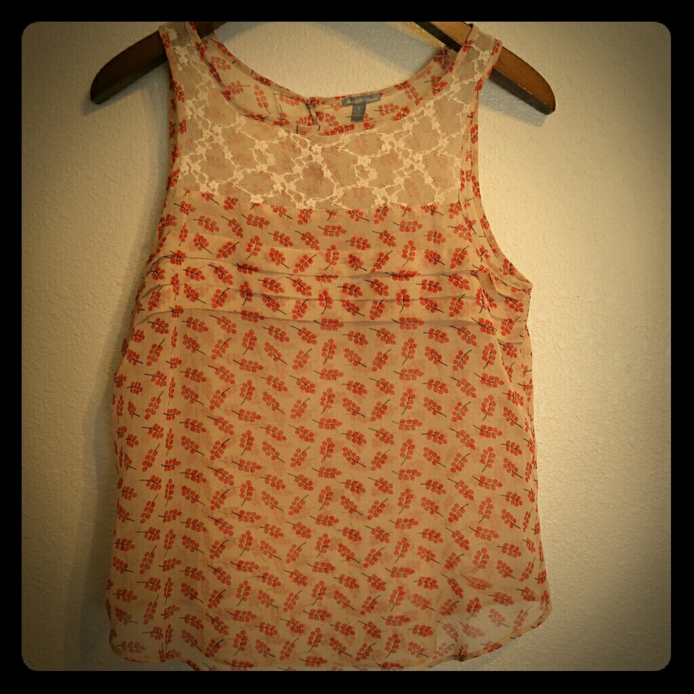 Sheer Cream lace blouse with berry print