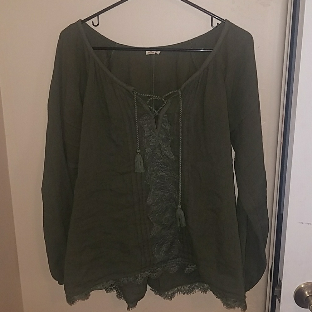 Long sleeve olive colored blouse