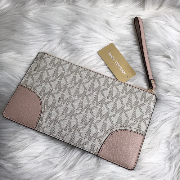 NWT Michael Kors Hattie Vanilla Ballet Lg Zip Clutch pink - Picture 2 of 6