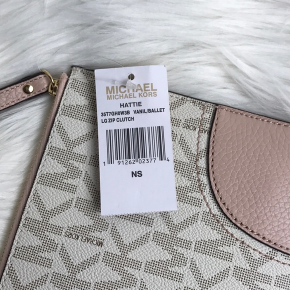 NWT Michael Kors Hattie Vanilla Ballet Lg Zip Clutch pink - Picture 6 of 6
