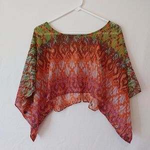 Democracy Open Back Blouse Sheer Flowing Batwing