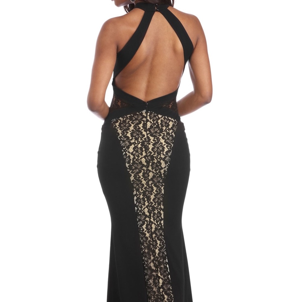 Halle Black Lace Train Dress