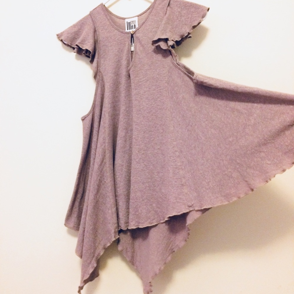 Free People Linen Mauve Flutter Sleeve Top