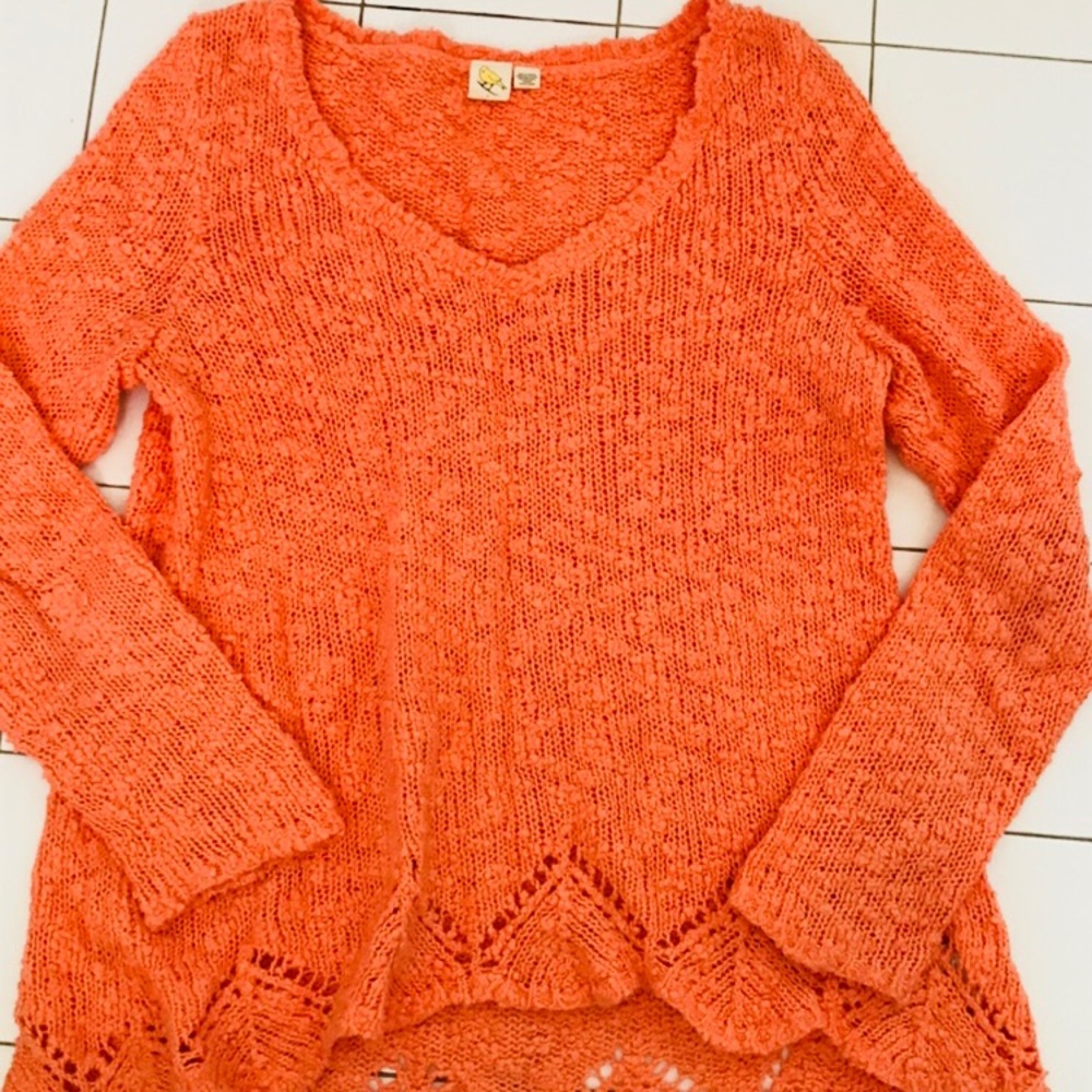 Anthropologie Yellow Bird Peaked Pointelle Sweater