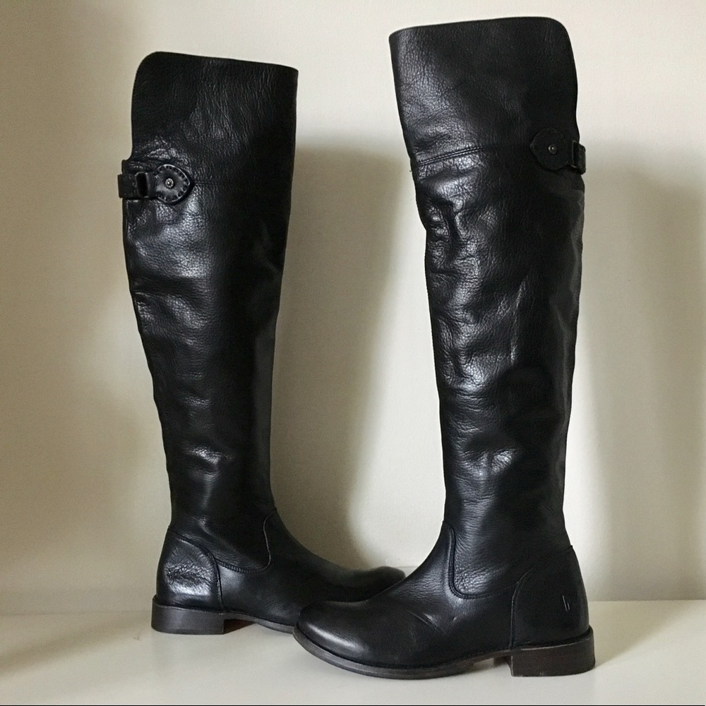 $498 FRYE Shirley Leather Tall Riding Over The Knee OTK Cuff Flat Long Boots 6 B