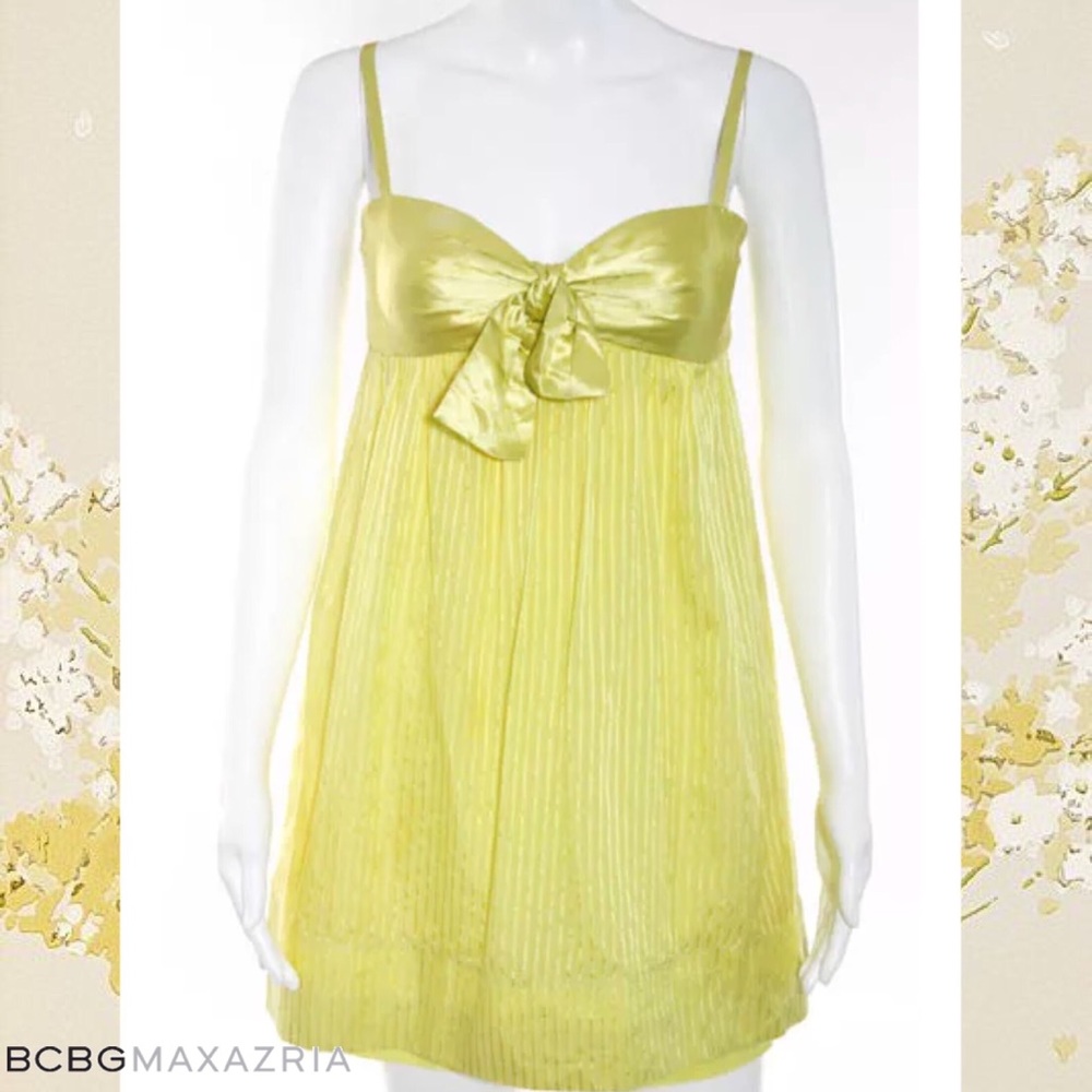 BCBG MAXAZRIA Cute Yellow Silk Bow A-Line Dress