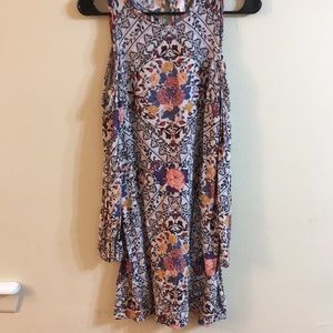 Peek-a-boo shoulder print dress