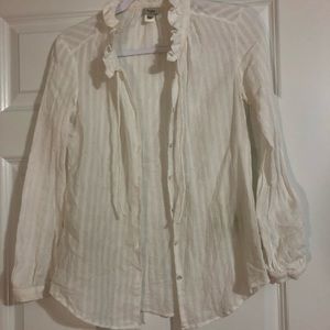 White ruffled button down