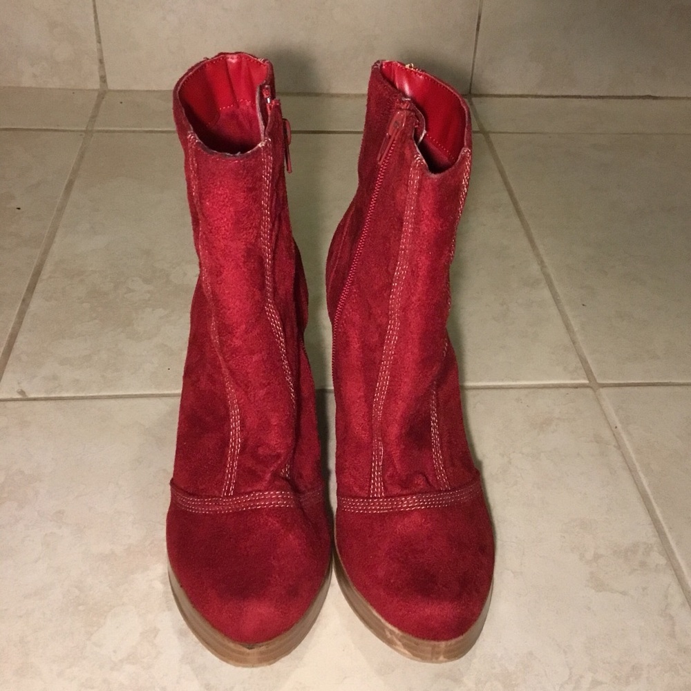 Red Felt High Heel Ankle Boot