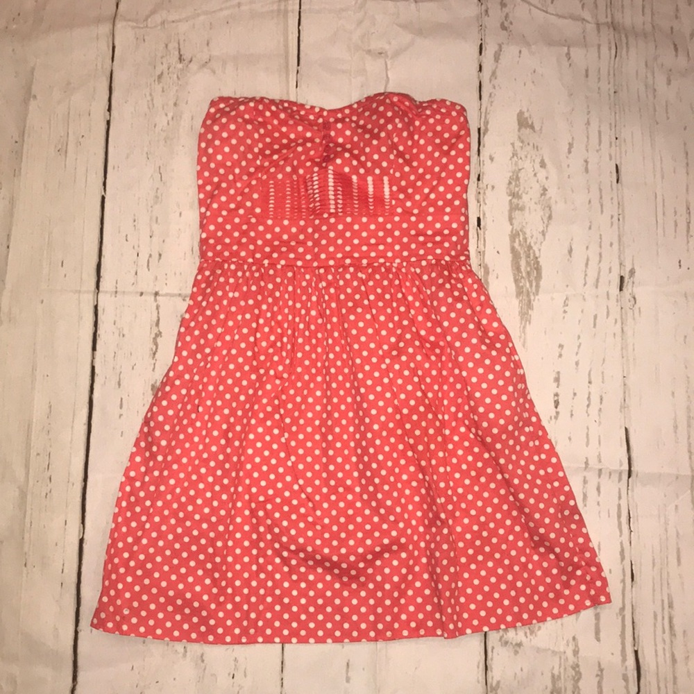 Coral and white cute polka dot dress