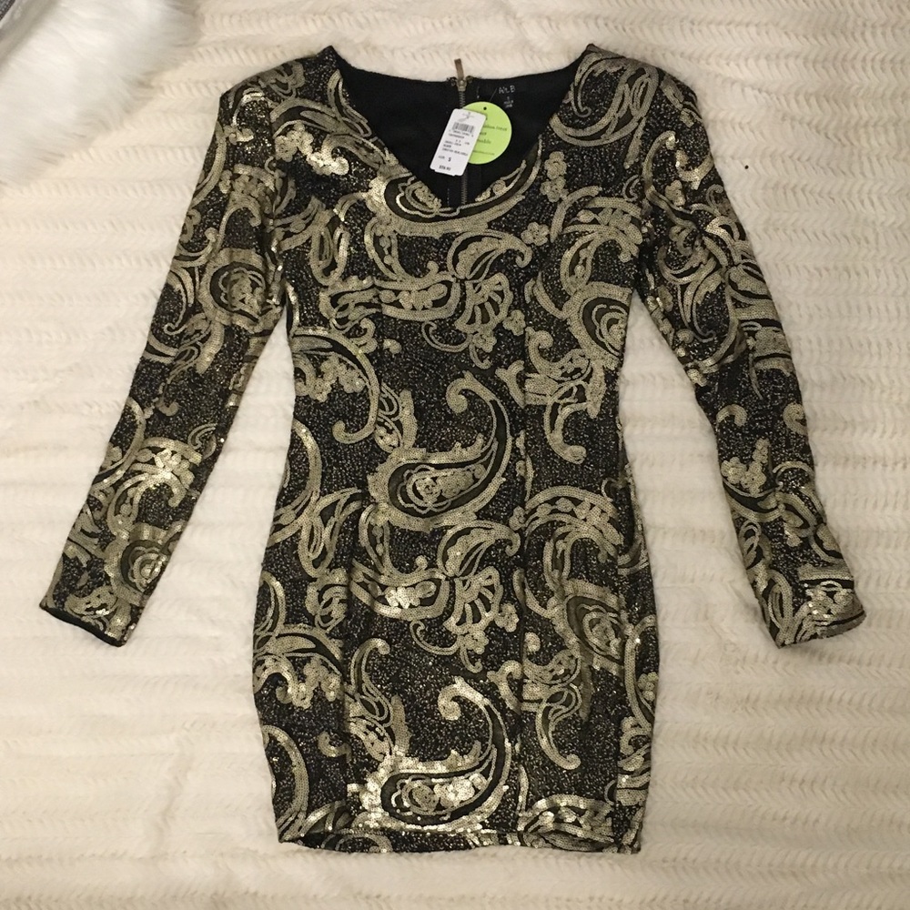 Windsor Sequin Black & Gold Cocktail Dress