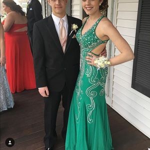 Green Beaded Prom Dress