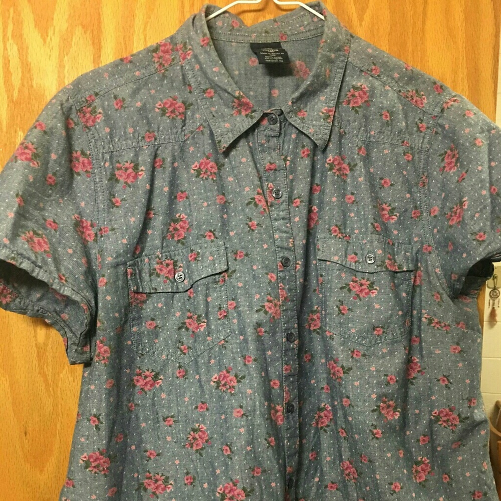 Floral button down shirt.