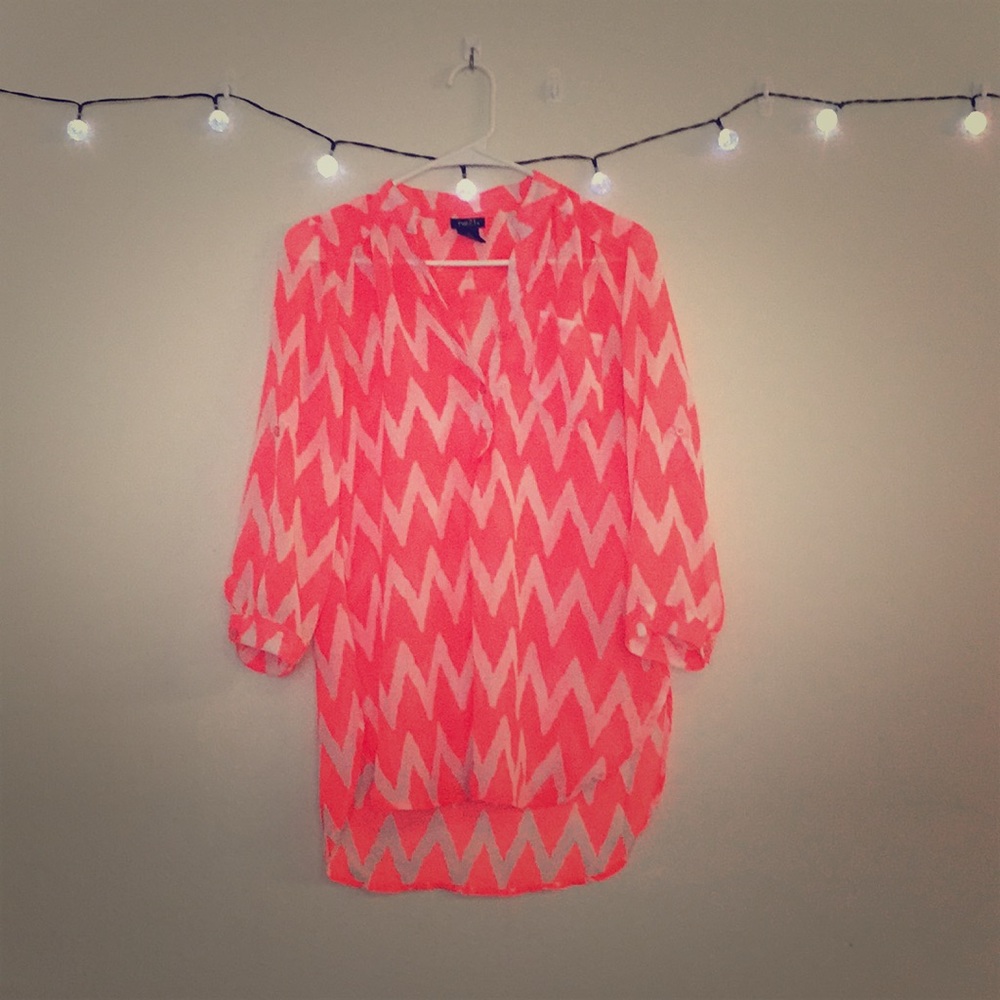 Rue 21 Pink and White Chevron Sheer Shirt