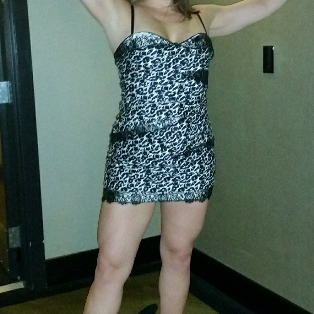 Bebe leopard and lace layered dress medium