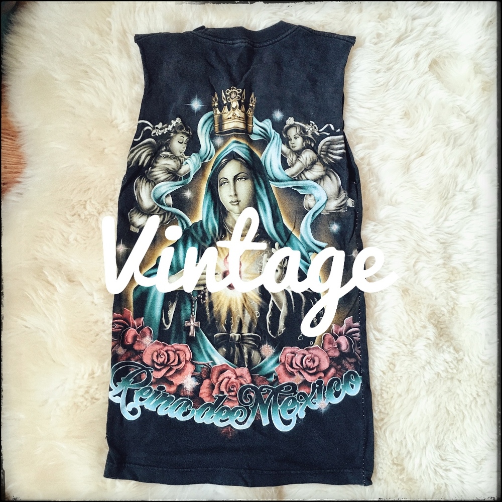 Vintage Up-cycled Tee with la Virgen de Guadalupe