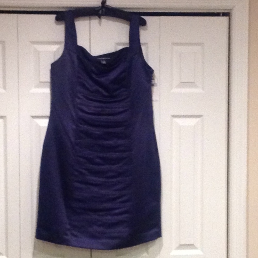 Sexy midnight blue satin ruche dress