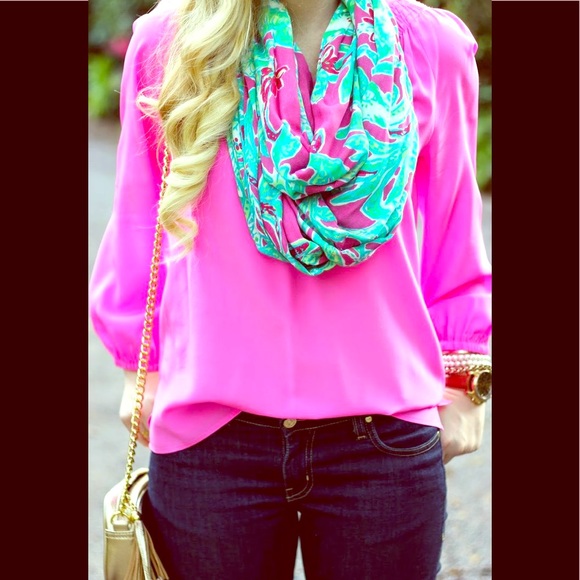Lilly Pulitzer Tops - Lilly Pulitzer Hot Pink Elsa Blouse sz XL