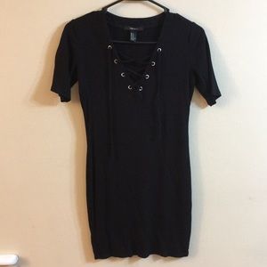 Lace up front black dress