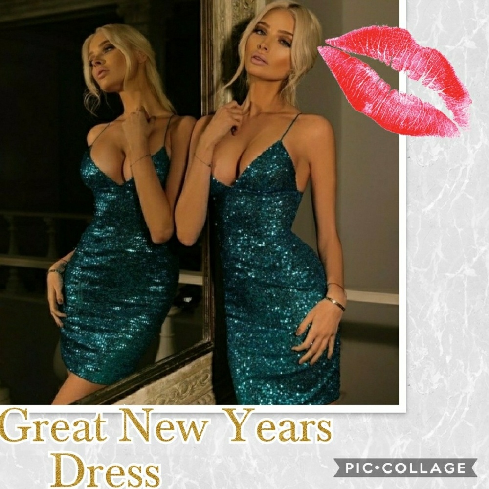 "Zailey" turquoise sequin New Years dress