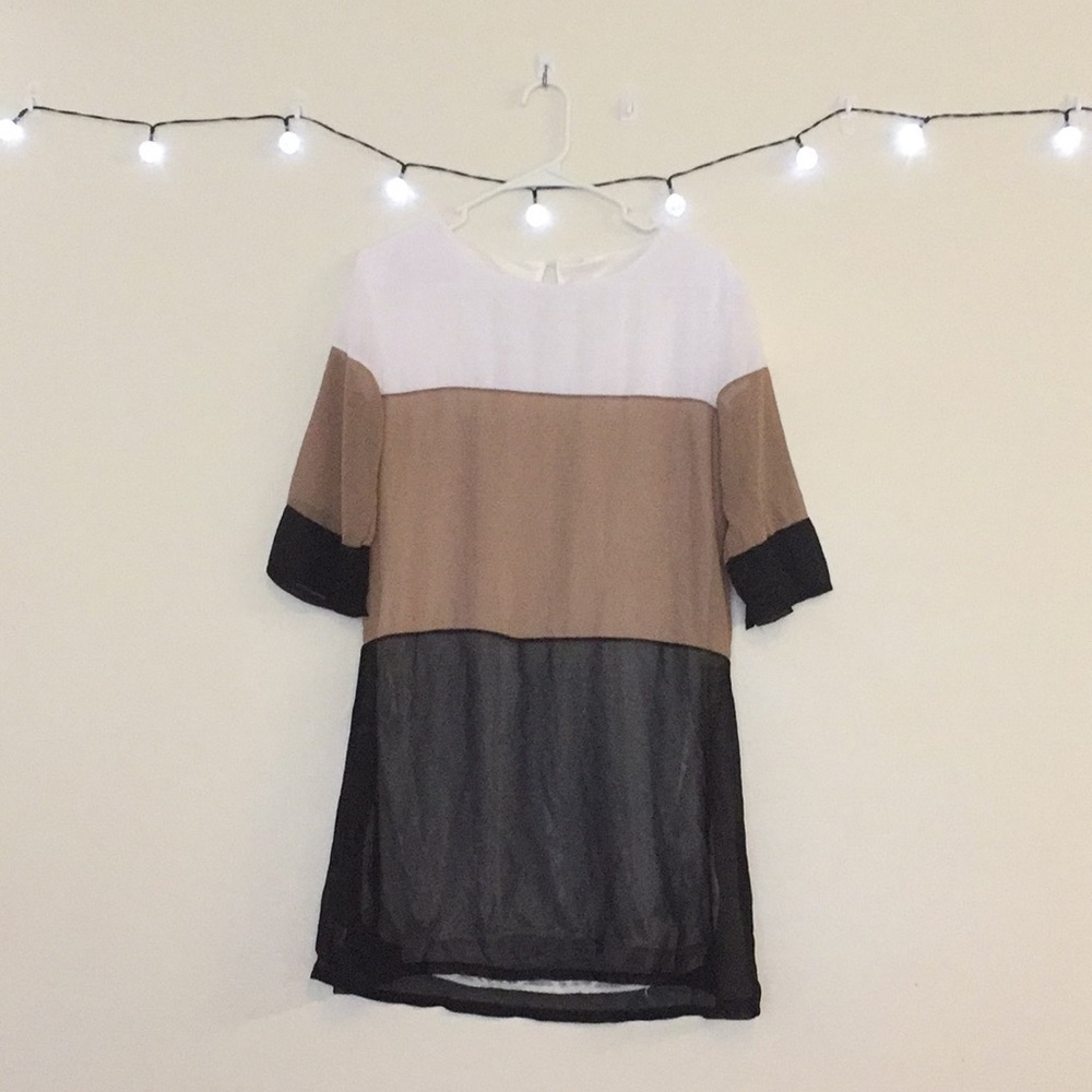 White/Tan/Black color block dress