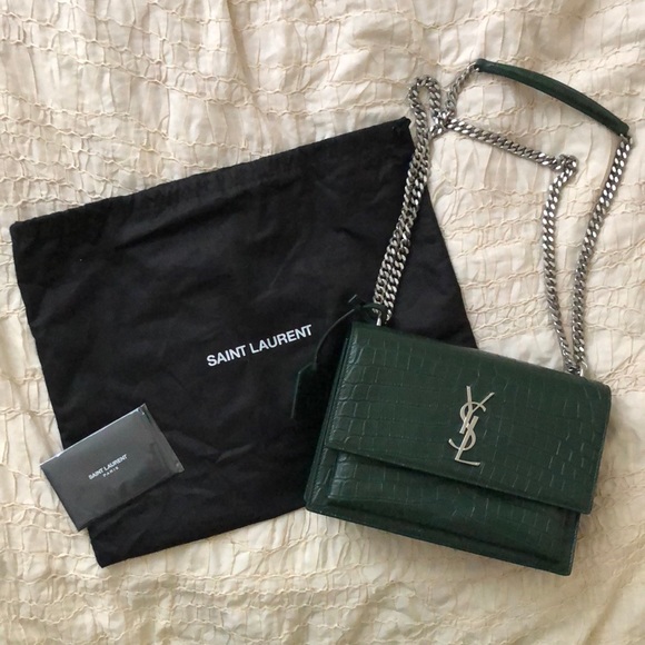 Saint Laurent Handbags - Saint Laurent Medium Green Croc Sunset Bag