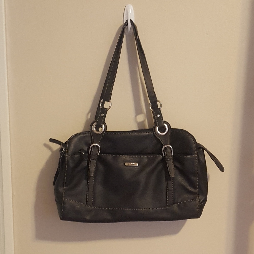 Reflections purse, black, 3 zip compartments