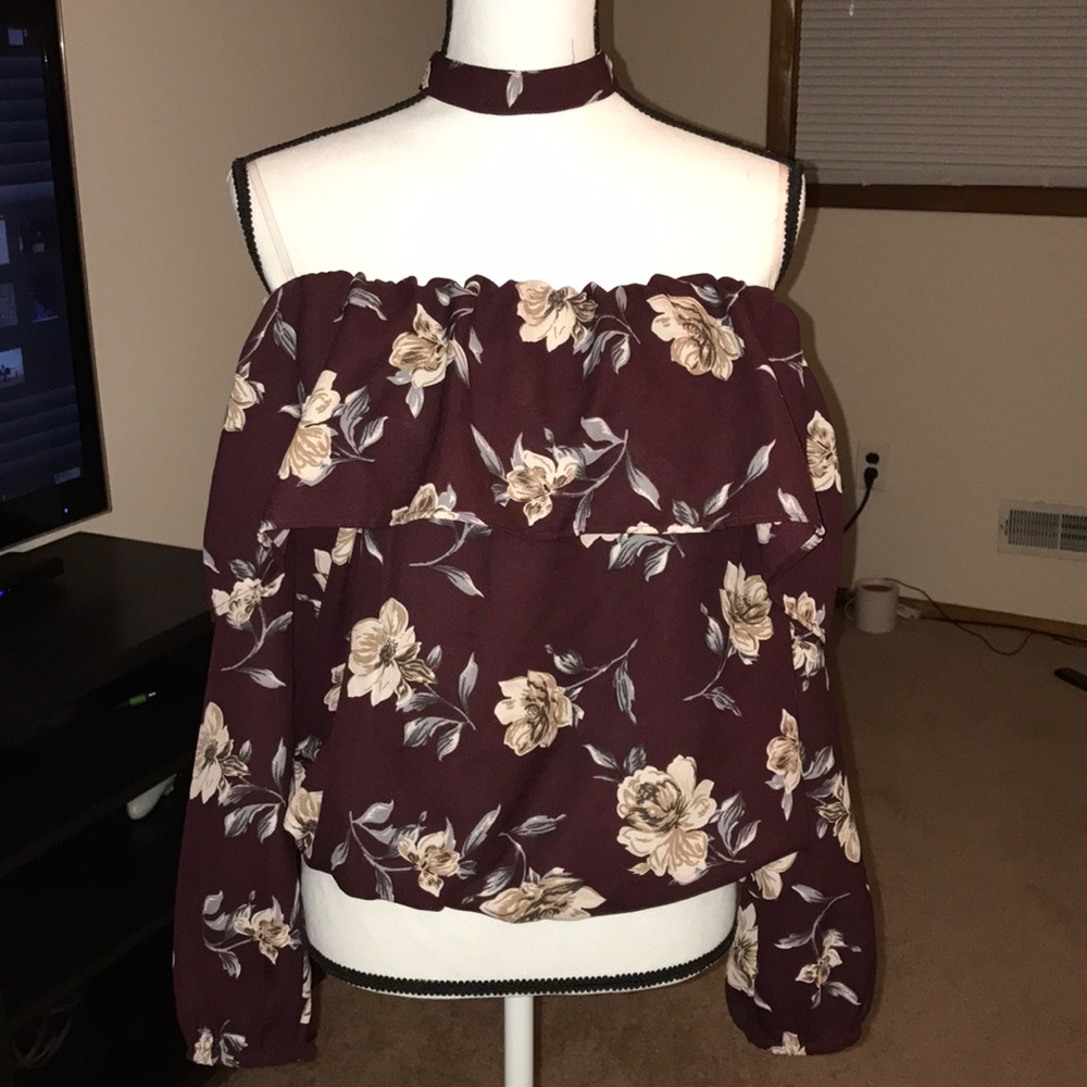 Long sleeve blouse size Large wine color