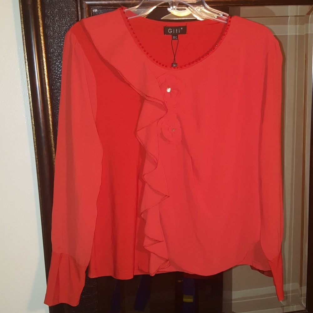 Giti beaded and ruffle Orange blouse!