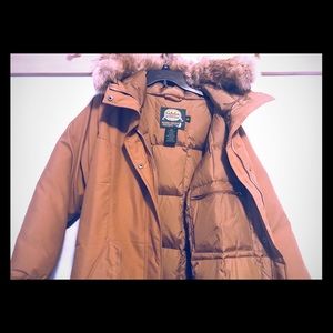 Maxi goose down puffer coat with fur trim