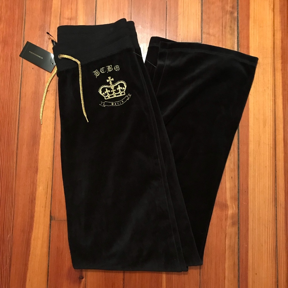 NWT BCBG MaxAzria Velour Track Pants Paris Logo