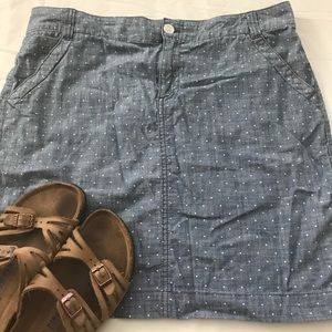 Polka dotted denim skirt