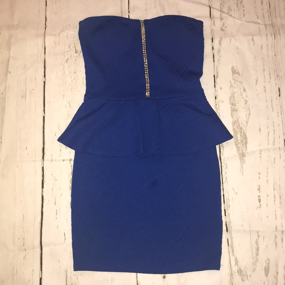 Blue strapless tight Party dress