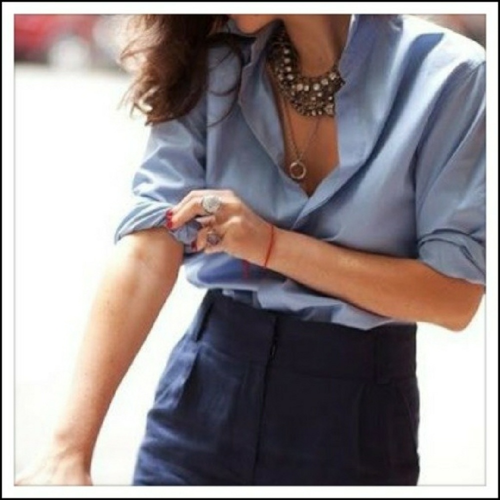 Light Blue Wrap Collared Top w/ Button Cuffs