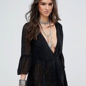 FREE PEOPLE BLACK GEORGETTE PARTY BEADED DRESS NWT