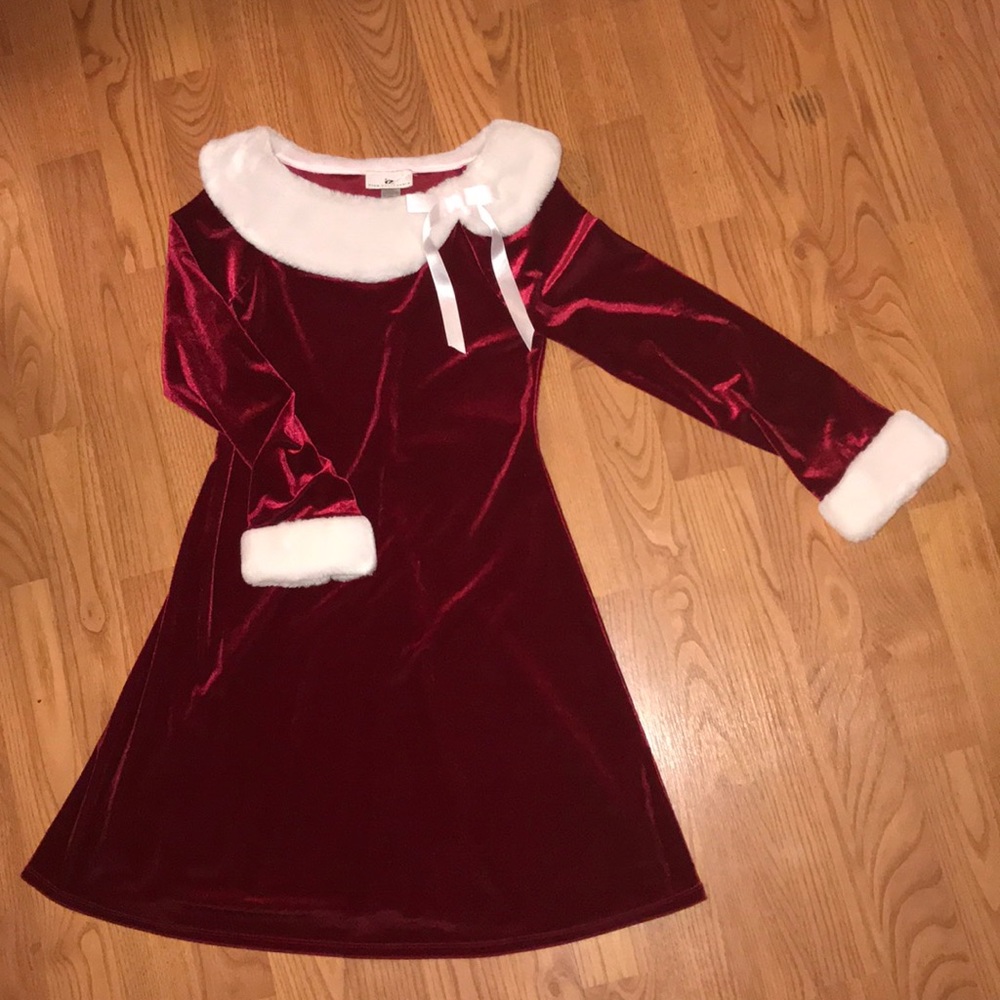 Maroon Velour & Faux Fur Trim Santa Holiday Dress