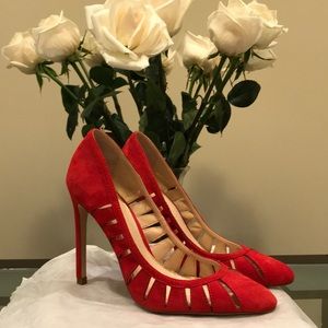 Zara Sexy Red Suede Cutout Pump Sz 38