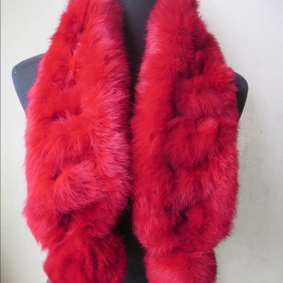 Accessories - 🍾🎉❤️HP Red Genuine Whole Rabbit Fur Scarf❤️🎉