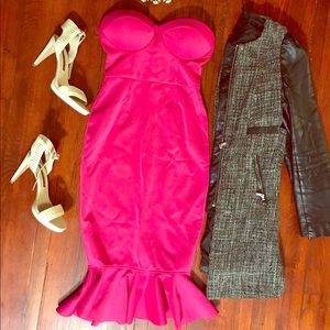 Rare London Hot Pink Frill Hem Midi Size 4