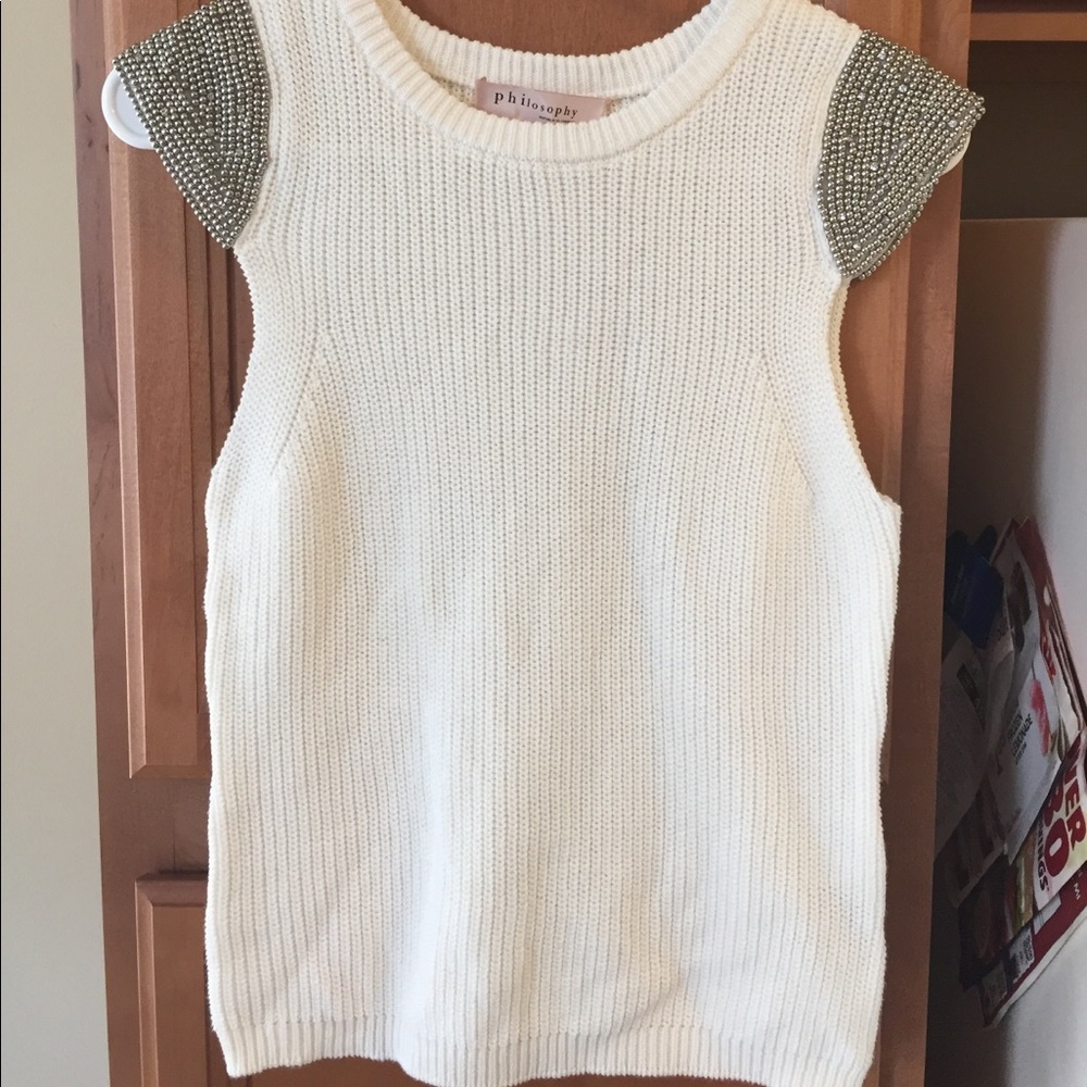 Philosophy Small Sweater W/ Beaded Cap Sleeves EUC