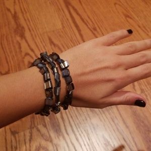 3 blue seashell bracelets