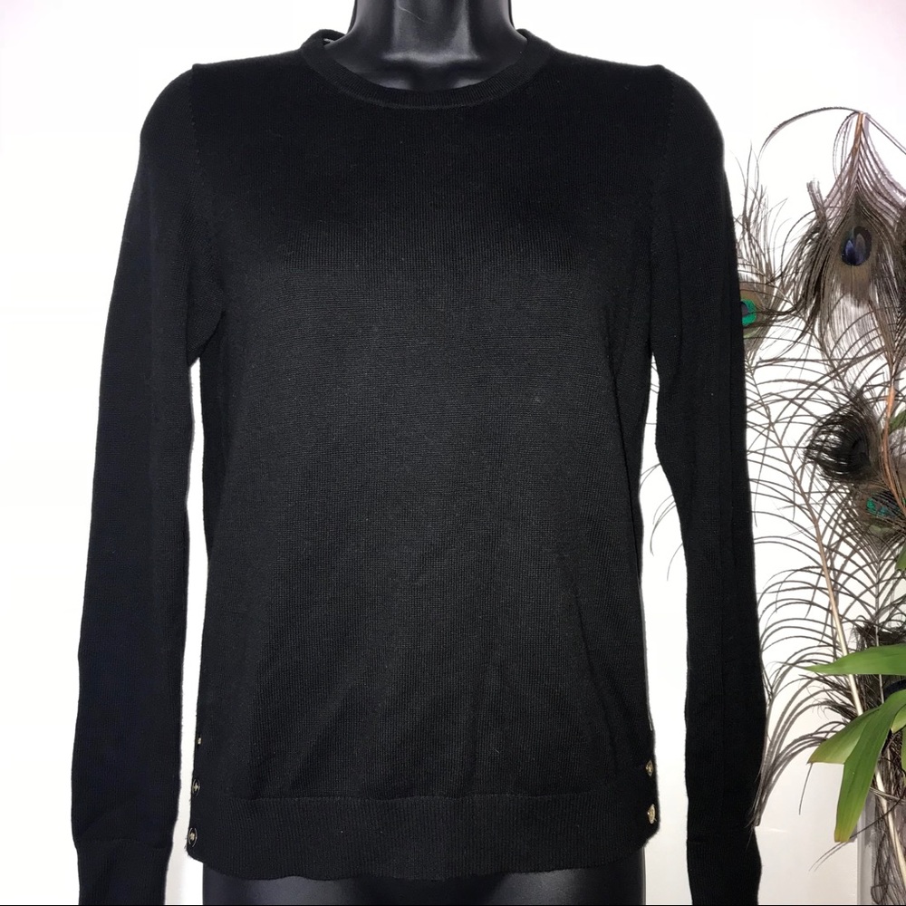 Ann Taylor Black Sweater w Gold Buttons