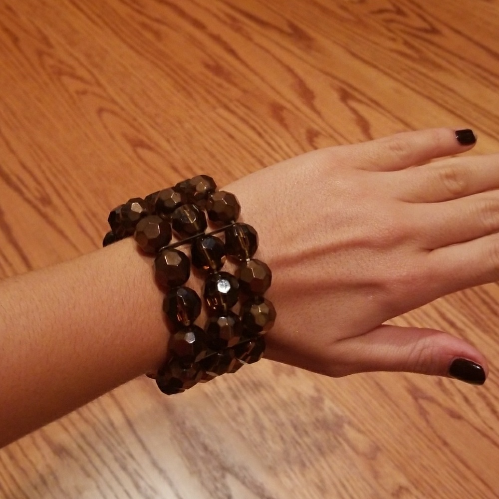 Wide brown beaded bracelet