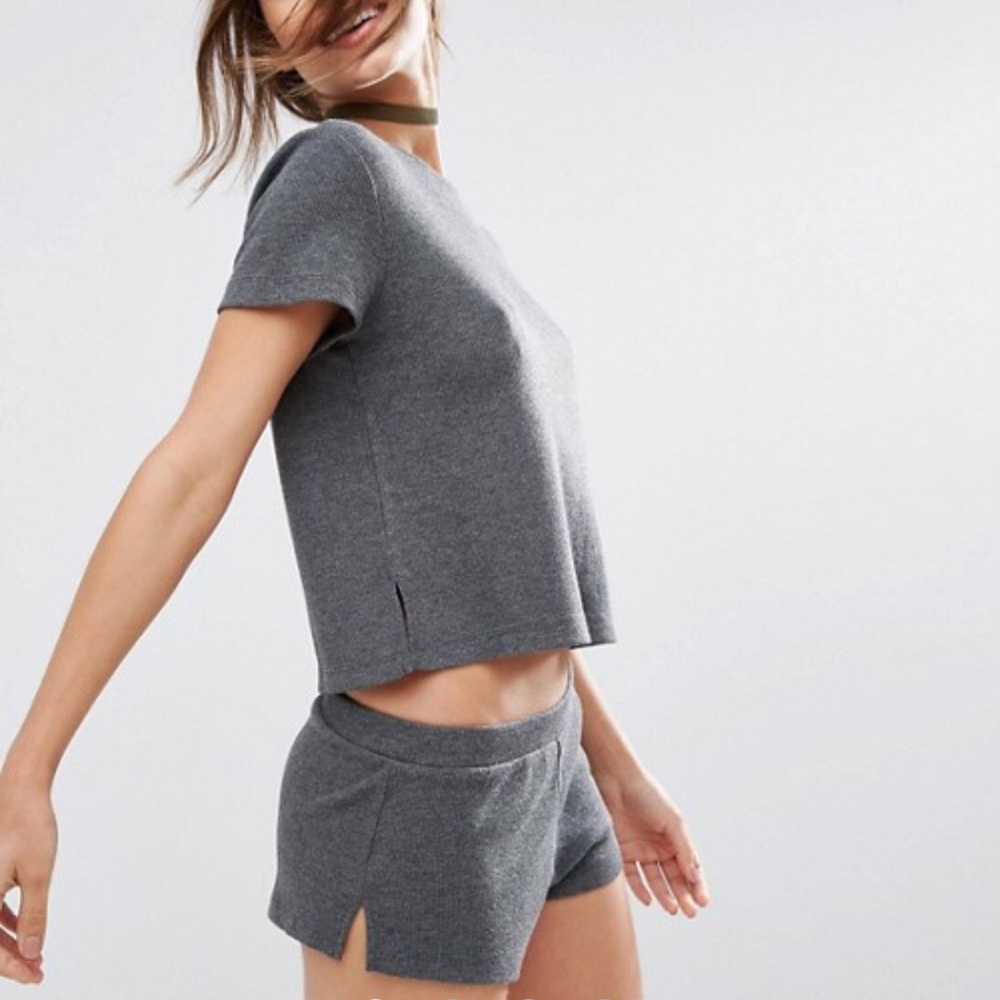 ASOS Lounge Ribbed Tunic Crop Top with Side Splits